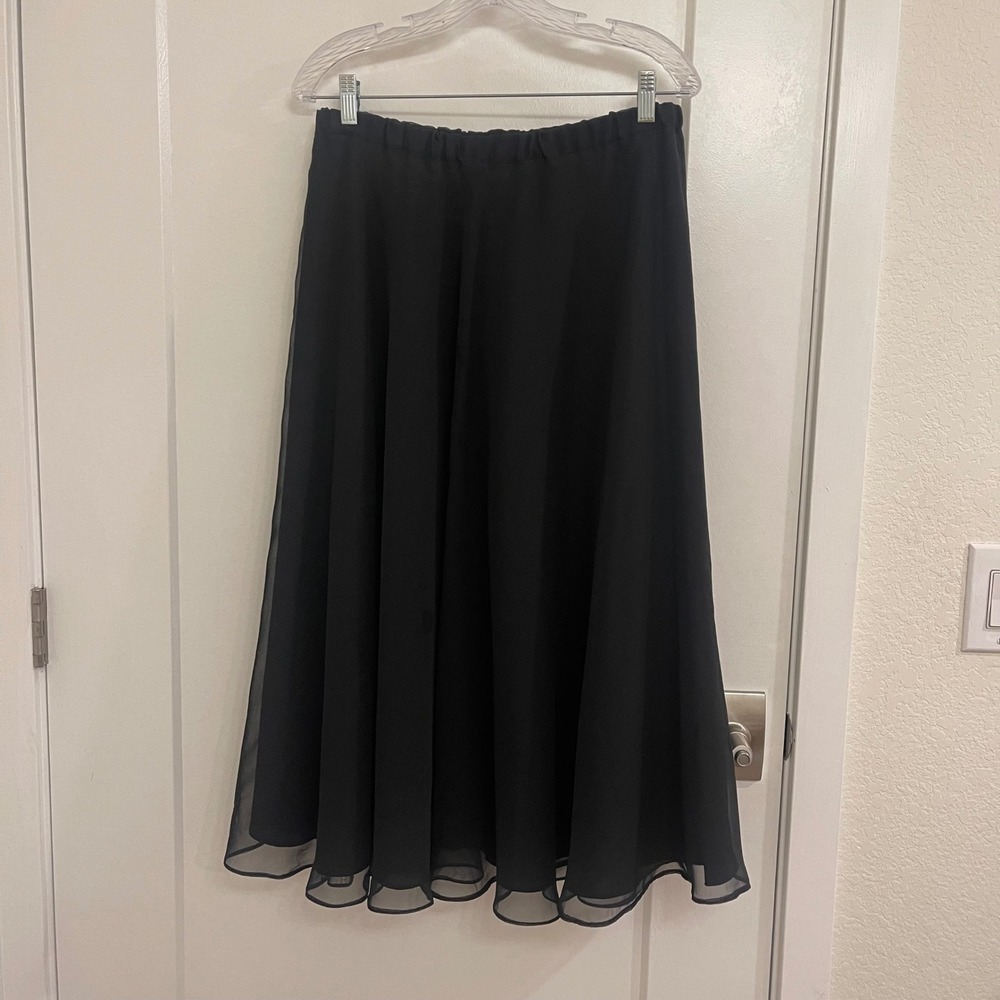 Vintage Christian Dior Paris New York Black Chiffon Maxi Skirt Designer Luxury